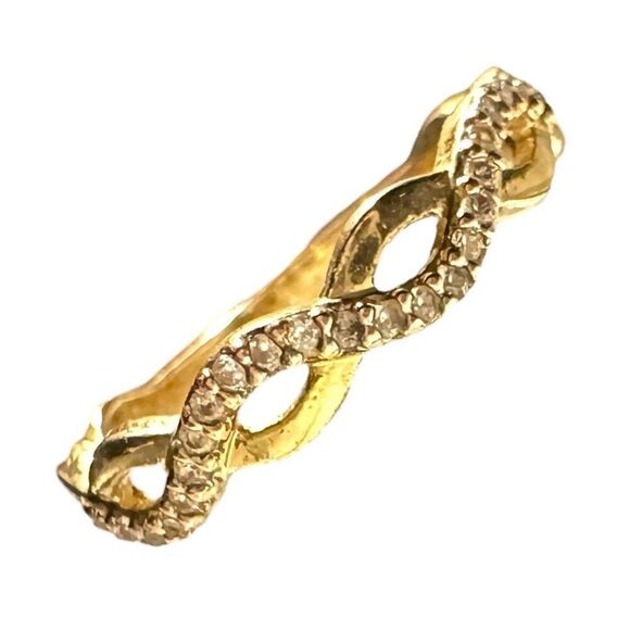 10k Yellow Gold & Genuine Diamond Eternity Infinity Band Ring TESTED Size 6 - Picture 2 of 8